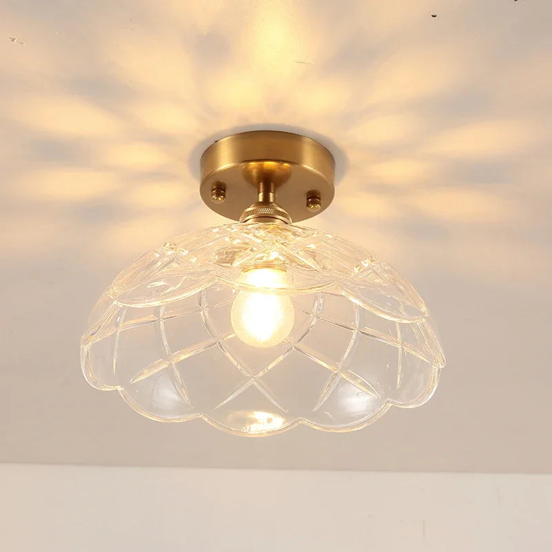 Retro LED Glass Ceiling Lights Nordic Brass Flower Aisle Decors Fixtures Living Room Corridor Balcony lamp Home Lighting Lusters'