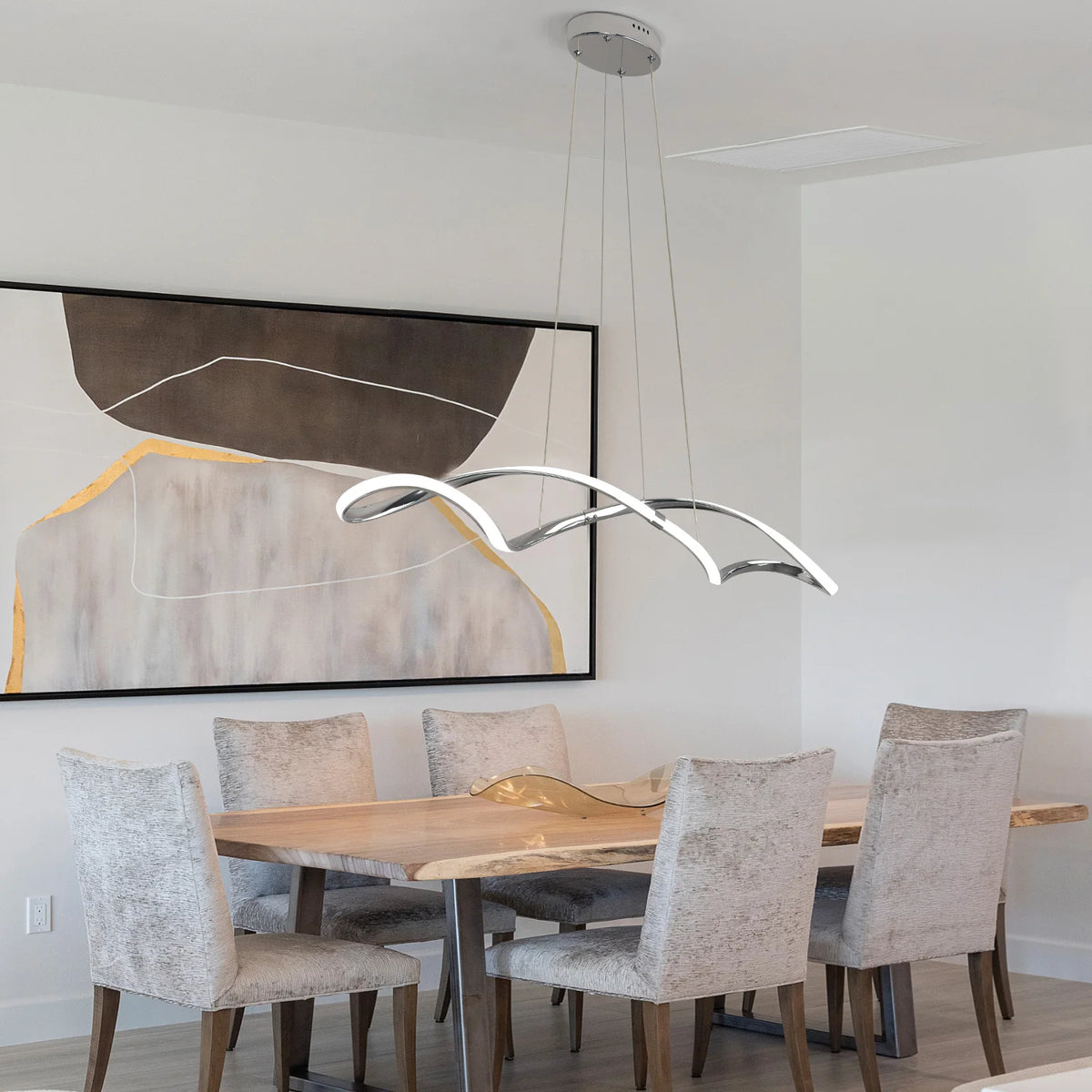 Gold/Chrome ceiling pendant lights,Dimmable Modern LED Pendant Chandelier for Restaurant Kitchen Island Lighting Fixture,L100cm