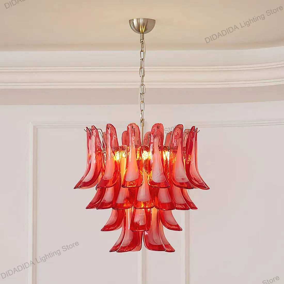 Modern Silver Branch Chandelier, Murano Horseshoe Glass Shade Lustre, Dimmable Pendant Lamp for Dining Room, Decor for Ceilings