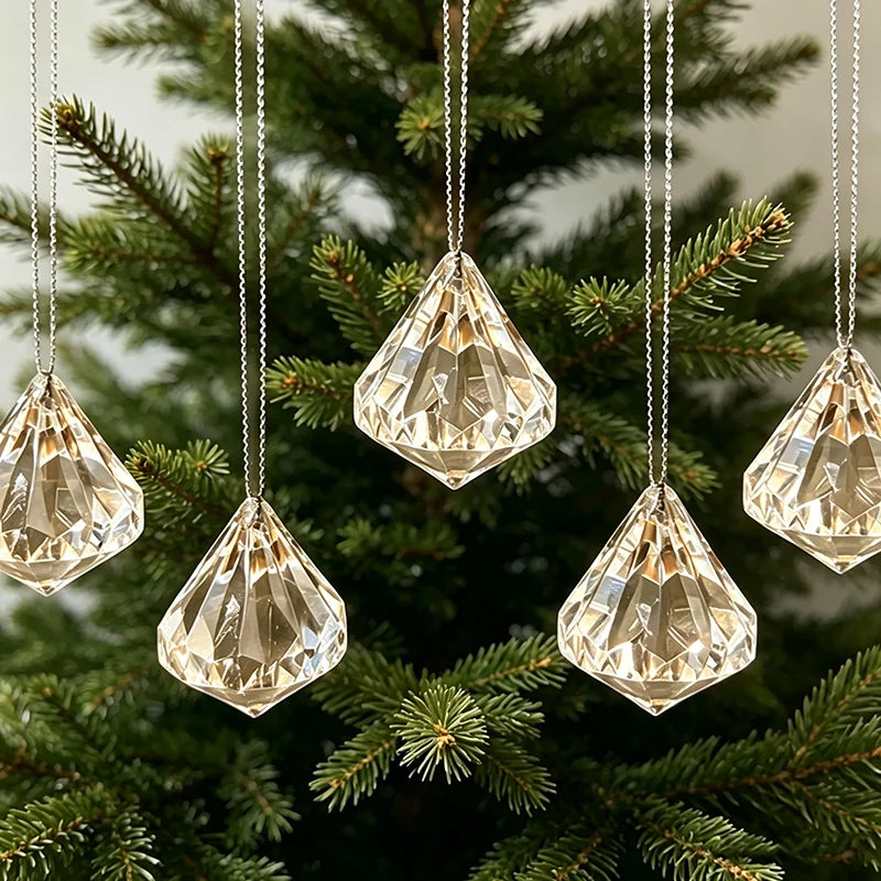 Clear Faceted Diamond Crystal Christmas Ornaments Acrylic Gem Hanging Pendants for Xmas Tree Home Holiday Decoration