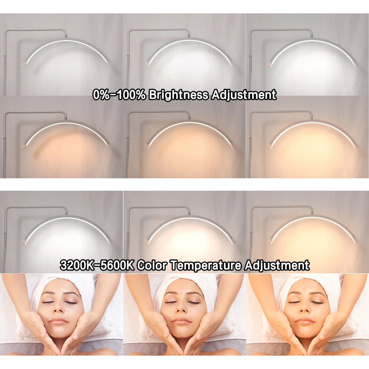 40W Dimmable Bi-color Temperature LED Half Moon Lash Light Floor LED Ring Lamp Beauty Facials Skincare Tattoo Eyebrows