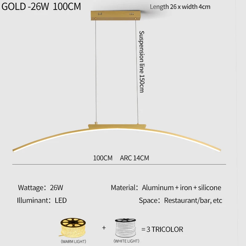 Contemporary LED Arc Pendant Light - Sleek Hanging Lamp for Dining Room