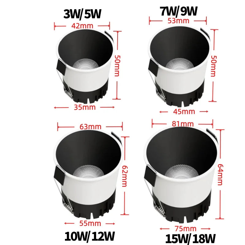 Mini Anti-glare LED COB Spotlight Dimmable LED Downlight 18W 110V 220V Ceiling lamp For Indoor lighting