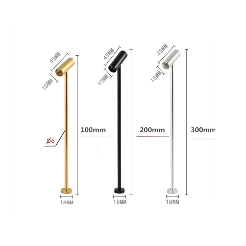 LED 3W 300/200/100mm Height Adjustable LED Spotlights Showcase Light Wall lamp For Exhibition Display Led Spot Jewelry AC220v DC12v
