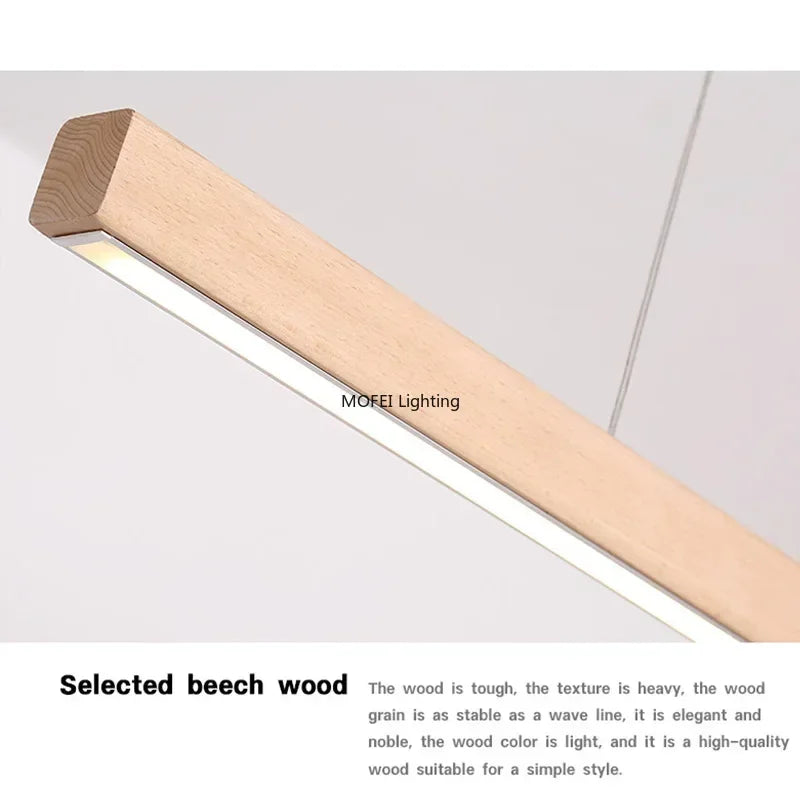 Nordic Long Wood Strip LED Pendant Light Dining Table Lamp Minimalism Suspension Chandelier Living Dining Room Lighting Fixture