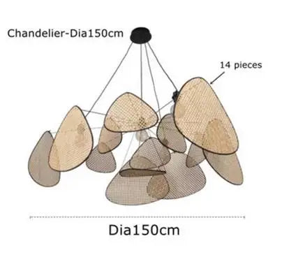 Rattan chandelier Wicker Suspension lamp Screen Cannage Kitchen Wood Bamboo chandelier e27 Creative Leaf Grid Hand designer lamp