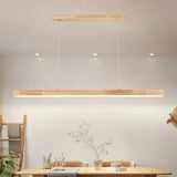 Wooden Living Restaurant Pendant Lamp Minimalist Walnut Wood Chinese Style Tea Room Bedroom LED Chandelier Straight Strip Light