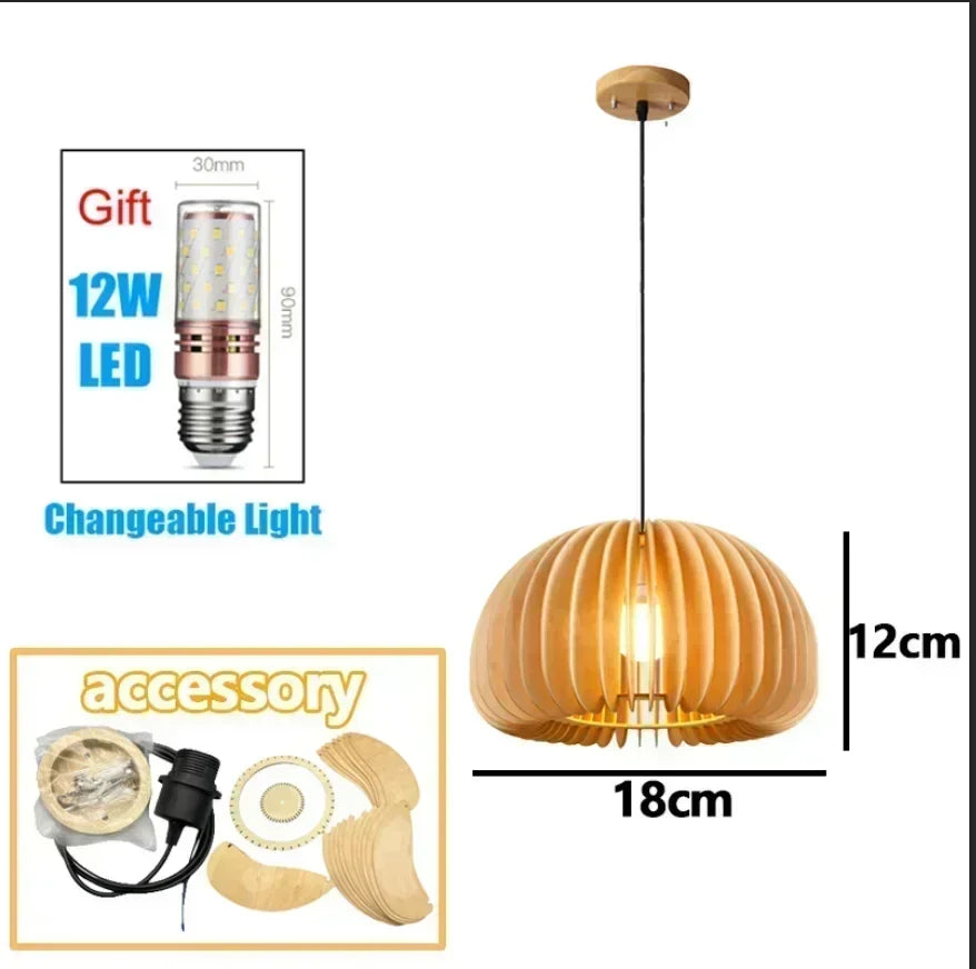 Handmade Vintage Pendant Lamp Bamboo Restaurant Café Chandeliers Wood Base E27 Bulb Lighting Hotel Bedroom Interior Classical