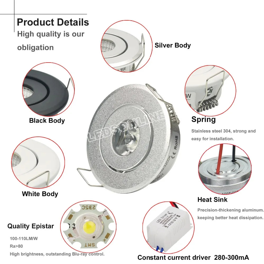 Home store decor hot products 4pcs/lot mini Led spot light Downlights cabinet lights 1W 3W Hole size 40-45mm 110-270LM