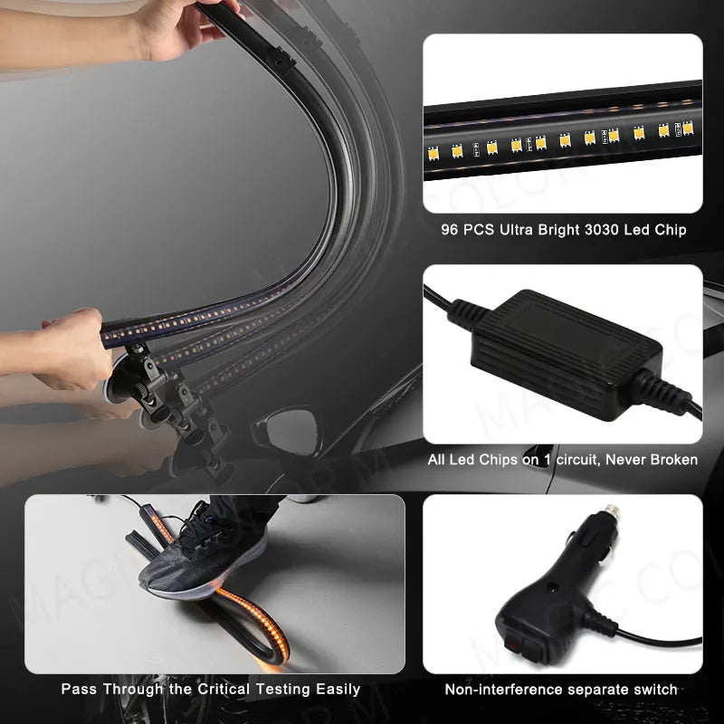 Car Strobe Lamp Bar with 96 LED 3030 Beads for Front Windshield, Traffic Signal, Emergency Flashing, and Auto Roof Top Warning Light with 12V-24