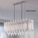 Creative LED Crystal Chandelier for Dining Room Modern 2026 Rectangle Hanging Lamp Luxury Chrome Indoor Lighting Kitchen Lustre