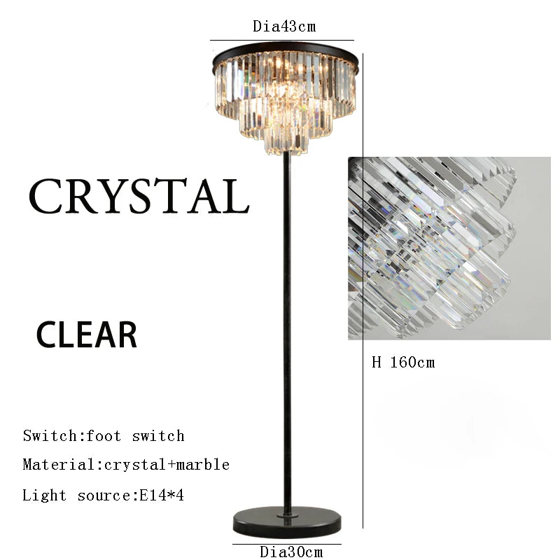 Gray Crystal Floor Lamps Luxury Led Home Decoration Amber Standard Light Living Room Bedside Appliance Standing Lighting 2025