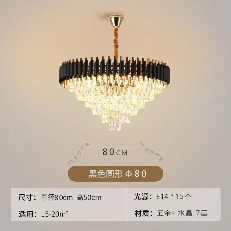 Nordic Luxury Crystal Chandelier Round Pendant Light LED for Living Room Hotel Lobby Hallway Modern Home Decor Hanging Lamp