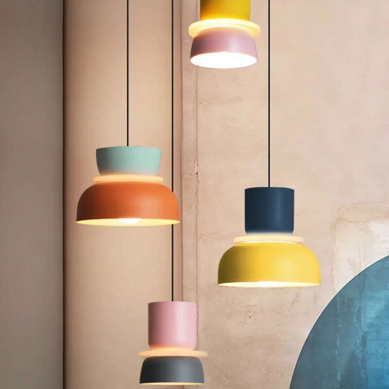  Nordic Macaron Pendant Lamp Lampasas&#39;s Coligenate Techno Suspension Colorful Bar Living Dining Room Bedroom Hanging Lighting