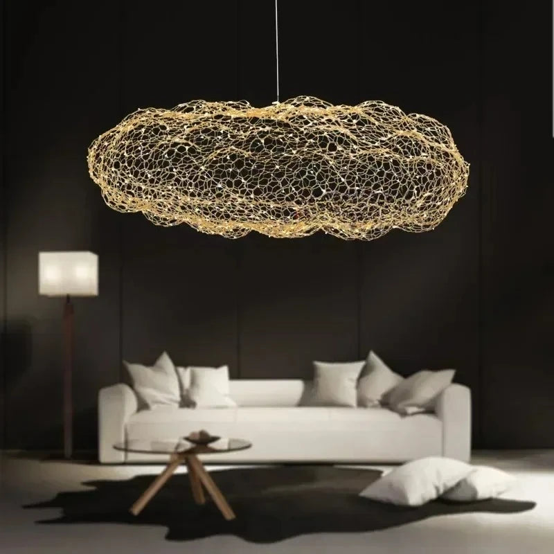 Danish Mesh Cloud Iron Restaurant LED Ceiling Pendant Lights Golden for Dinning Living Room Hanging Luminar Lamp Home Decor Lamp