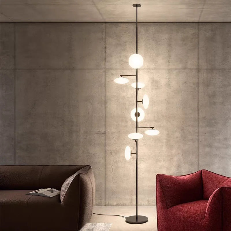 European Creative Minimalist White Glass LED Floor Lamp,Vertical Multi-head Metal Frame Bedside Living Dining Home Decoration