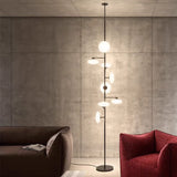 European Creative Minimalist White Glass LED Floor Lamp,Vertical Multi-head Metal Frame Bedside Living Dining Home Decoration