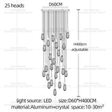 Modern Luxury Crystal Chandelier Hanging Staircas Water Droplet Pendent Lamp Villa Living Room Ceiling Light Attic Pendant Light