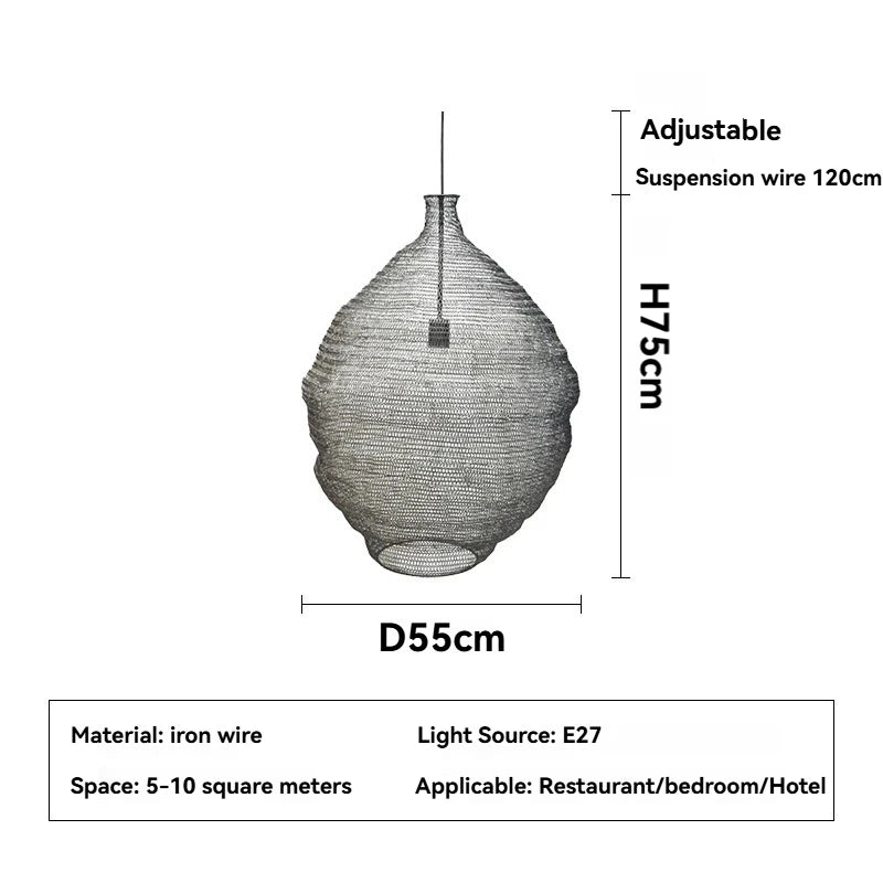 Wabi Sabi Style Pendant Lamp Hotel Restaurant Homestay Living Room Bedroom Bedside Lamp Wire Mesh Artistic Creative Lighting