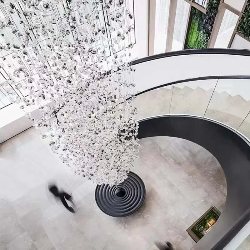 Crystal Stone Large LED Chandelier - Luxury Long Staircase Hanging Lamp