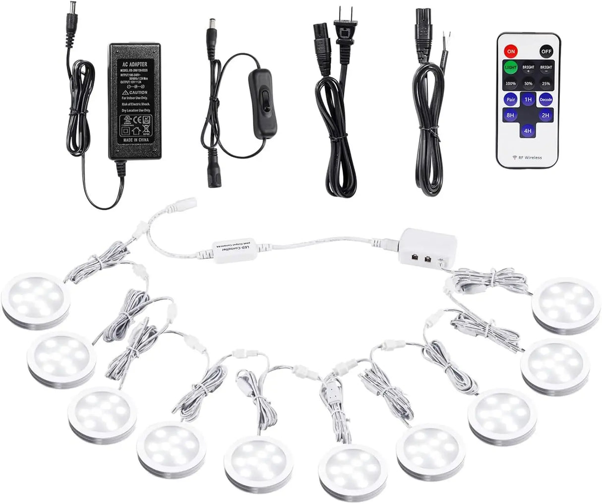Linkable Under Cabinet LED Lighting 12V Dimmable Puck Lights with Wireless RF Remote Control, Hardwired & Wall Plug in