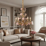 Pink Red Ceramic Rose Chandelier Luxury French Gold 5 Lights Chandelier Bedroom Lighting 6/8/10 Living Room Hanging Lights
