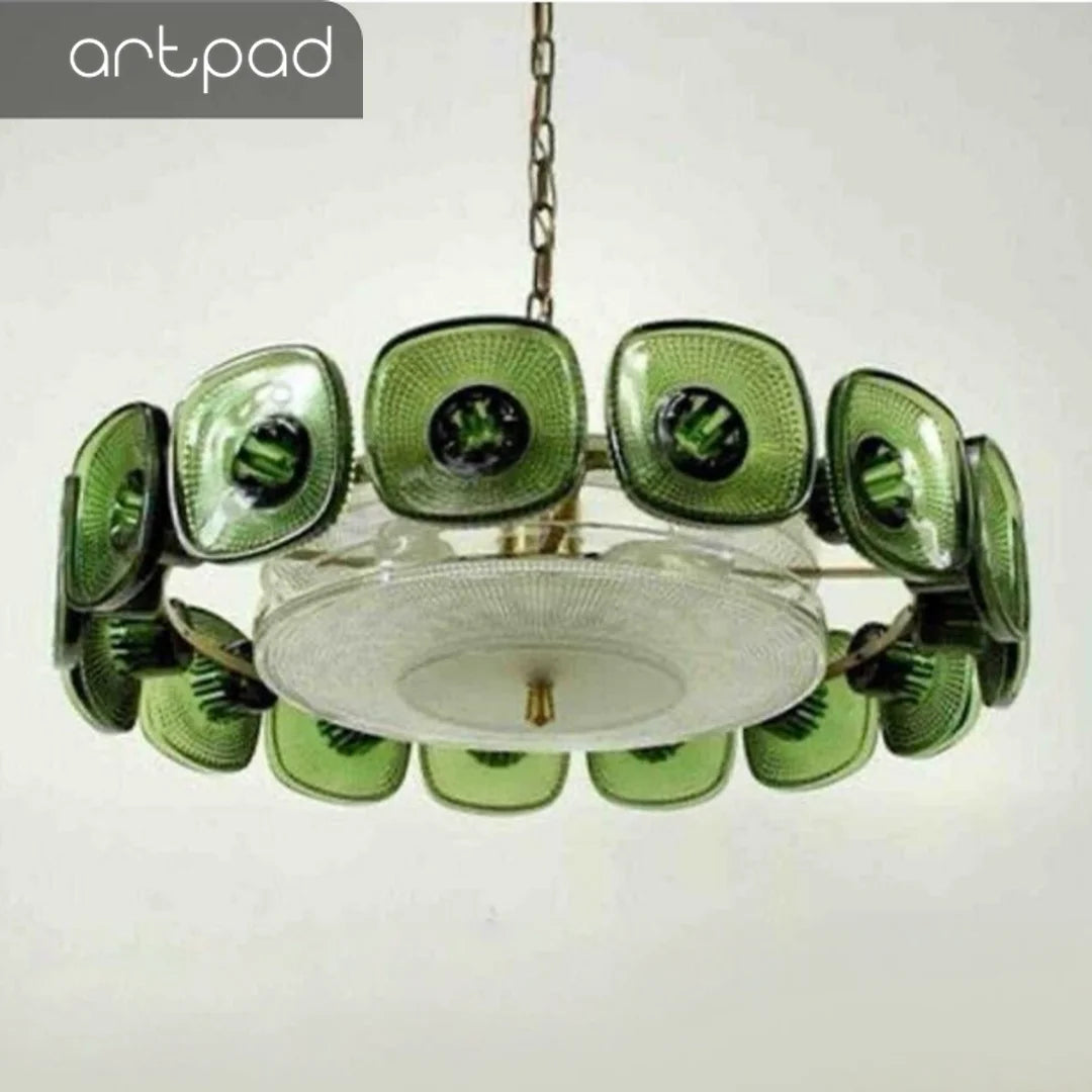 Vintage Glass Petal Chandelier for Living Room Dining Room French Green Cear Glass Hanging Pendant Chandelier Lights Bedroom