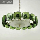 Vintage Glass Petal Chandelier for Living Room Dining Room French Green Cear Glass Hanging Pendant Chandelier Lights Bedroom