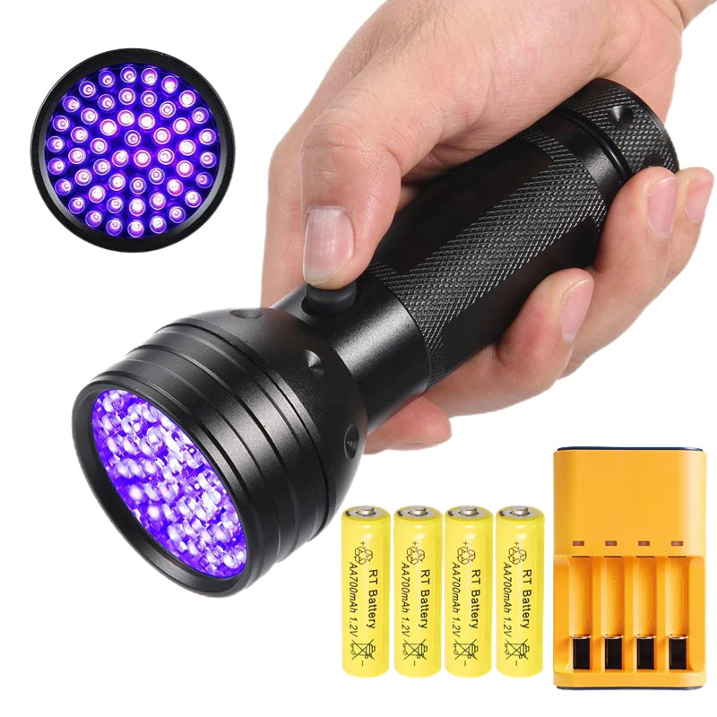 395nm UV Flashlight Black Light Waterproof 51 LED Flashlight Set with AA Battery for Home &amp; Hotel Inspection Pet Urine Detector