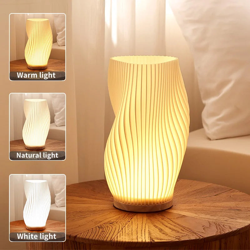 3D Pleated LED Bedside Lamp - 3-Level Dimmable Nordic Table Light