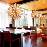 Japanese Wooden Dandelion Wabi-Sabi Pendant Light - Natural Wood Burst Ceiling Chandelier Lamp Fixture for Living Room, Restaurant & Loft Decor