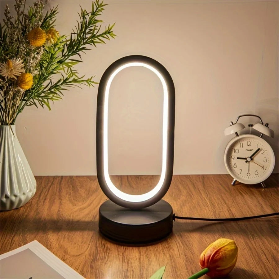 1PC Mini Circular Metal Art Desk Lamp with Three Color Lighting and USB Port