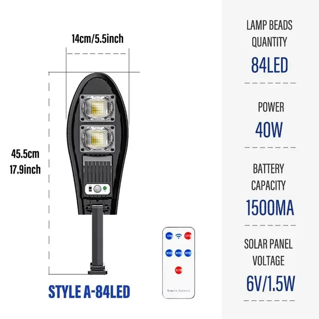 Solar Outdoor Garden & Street Light - Waterproof LED Motion Sensor Floodlight with Remote Control for Wall, Garage & Pathway