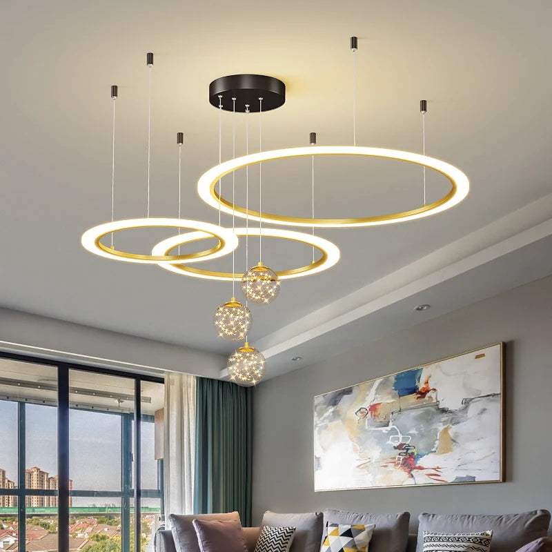 2025 New Pendant Light Lusters For Living Room Chandelier Modern Creative Circle Ring Bedroom Lamps Restaurant Ceiling Luminaire