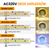 High-Density AC 110V 220V LED Strip Light - 240 LEDs/M Flexible Ribbon