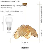Dining Room Rattan Petal E27 Chandelier Nordic Wabi Sabi Led Pendant Lights Modern Simple Foyer Suspend Lamp Bedroom Lamparas