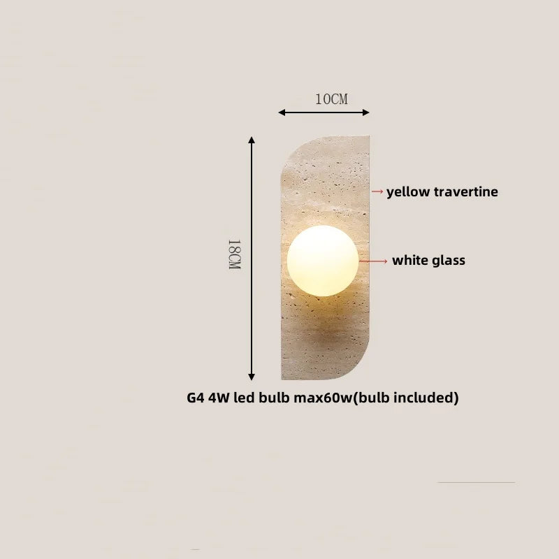 IWHD Home Decor LED Wall Light Fixture Coffee Corridor Living Room Nordic Modern Column Yellow Travertine Stone Wall Lamp Sconce