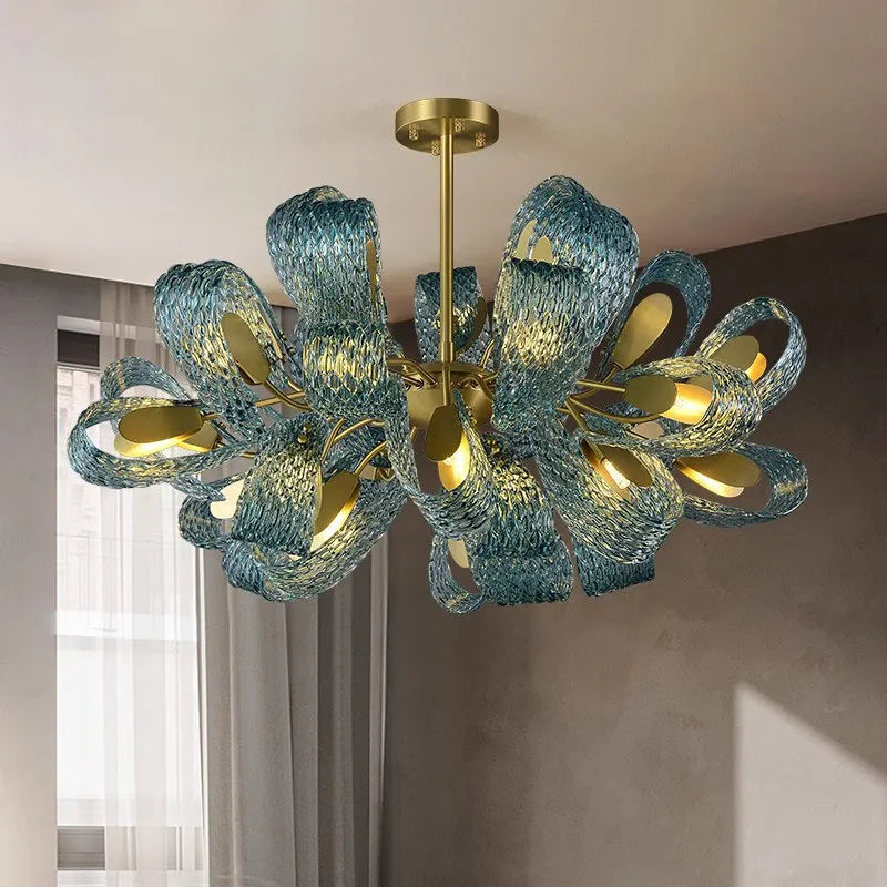 Creative All-copper Headboard Chandelier Light Luxury Individual All-copper Bedroom Blue Glass Lamp Indoor Home Decor G9 Bulb
