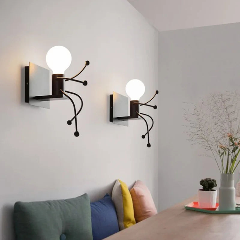 Modern Wall Lamp Iron Cartoon Humanoid Wall Lamps For Living Room Bedroom Nordic Home Decor Bedside Wall Light Bathroom Fixtures
