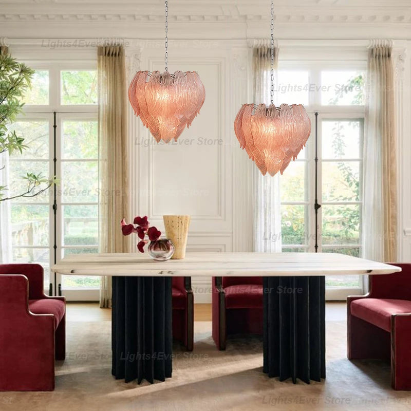 2026 New Trend Art Pink Glass OZ0105 Hanging Lamps Pendant Light Chandelier Indoor Lighting For Foyer Dinning Room Living Room
