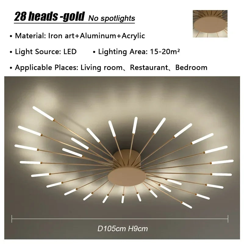 Modern Firework Led Chandeliers Lighting Lamp Home Decor Living Room Ceiling Lights Luminaria Bedroom Black Gold Spiral Lamparas