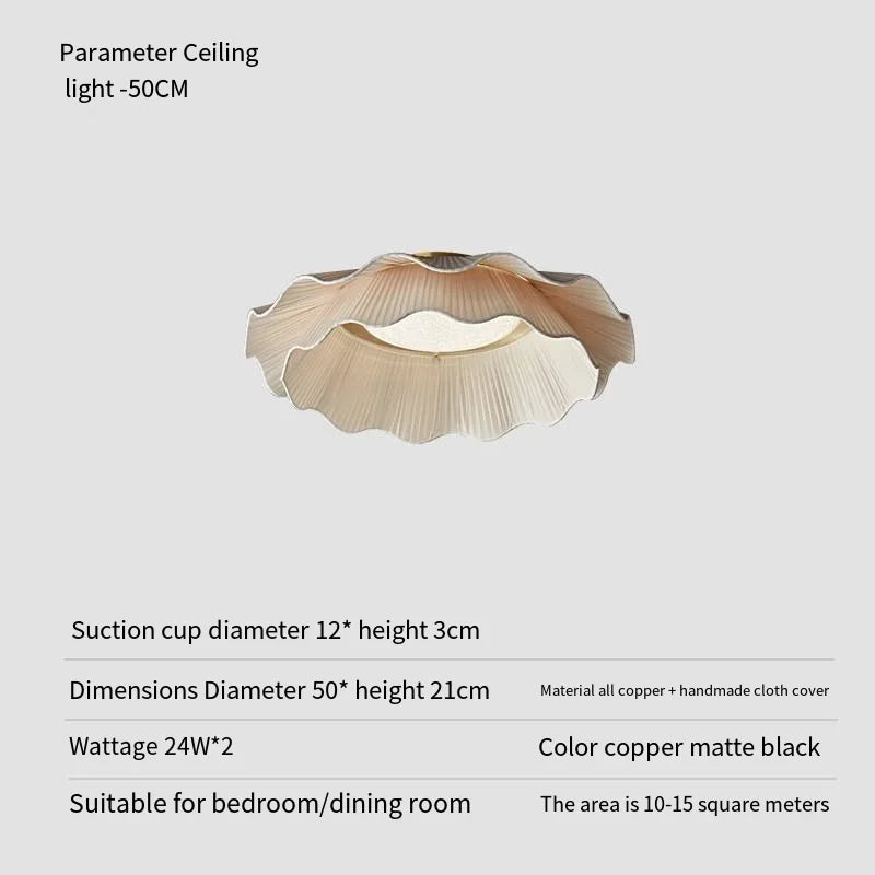 Korean Style Modern Art Decor Fabric LED Chandelier - Contemporary Textile Ceiling Pendant Light Fixture for Living Room, Bedroom & Dining Room