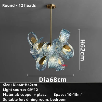 Postmodern Blue Glass LED Pendant Light Chandelier Hallway Bar Bedroom Living Room Restaurant Luxury Home Decor Lighting Fixture