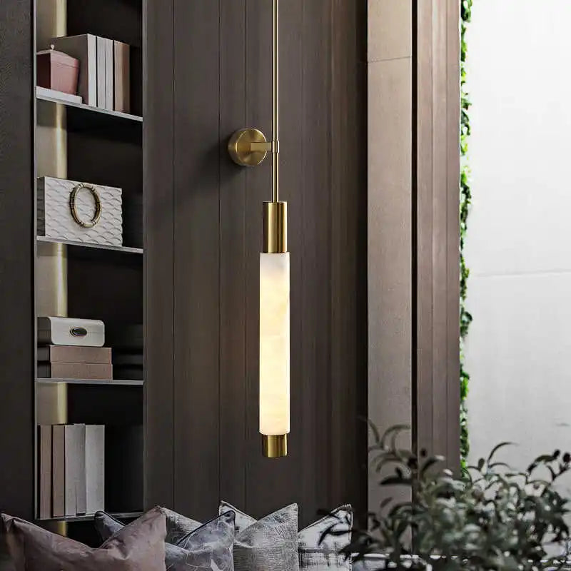 Simple Natural White Marble Wall Light Copper Creative Sconce Hotel Hall Room Parlor Bathroom Lamp