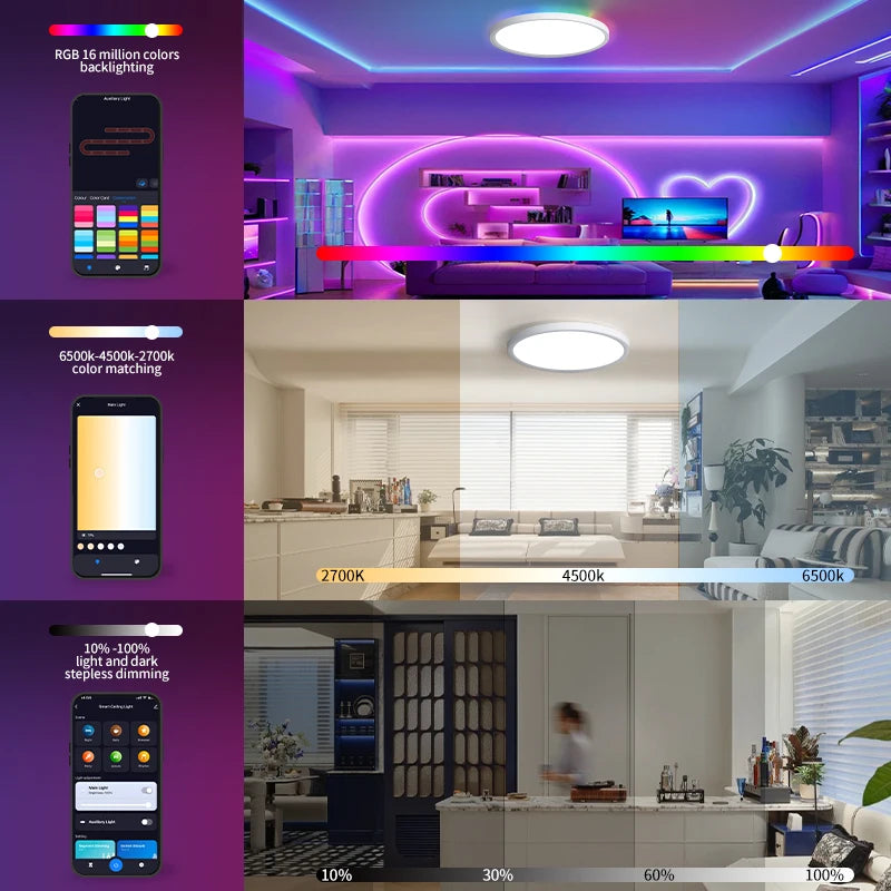 Tuya Ultra-Thin 0.98 Inch Smart LED Ceiling Light - 36W/28W RGB Dimmable Alexa Lamp