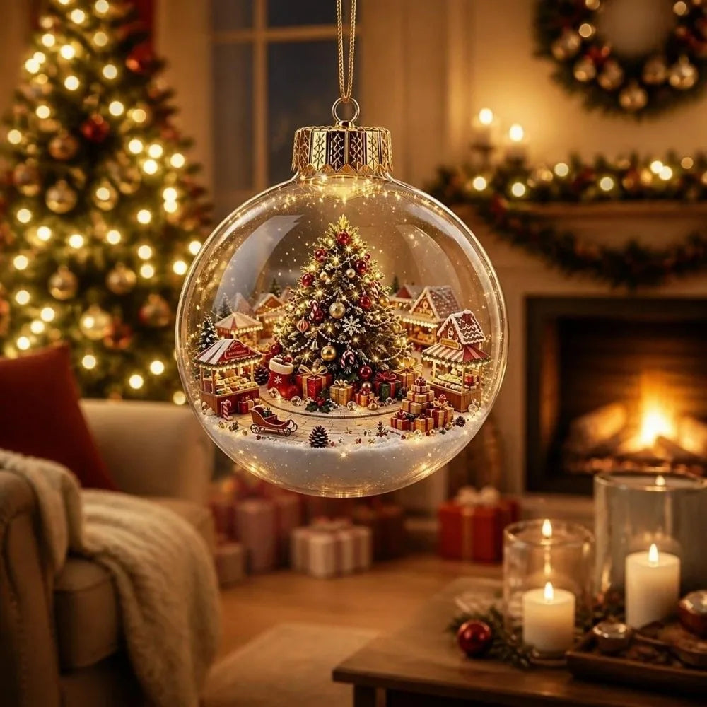 Luminous Transparent Christmas Hanging Ball LED Lights Snowman Christmas Tree Decor Elk Sock Xmas Tree Ornaments Christmas Tree