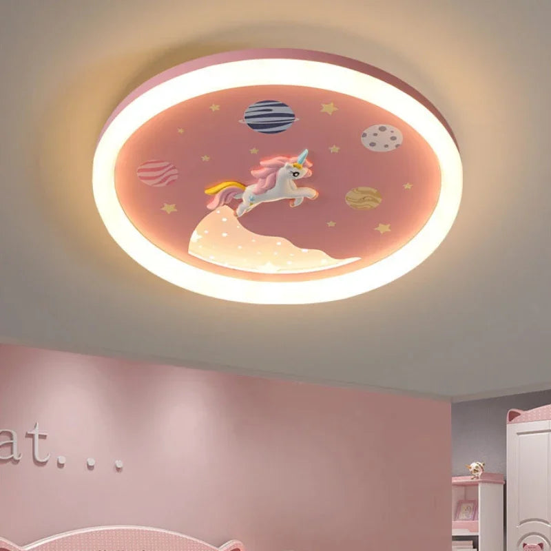 LED Warm Cute Nursery Children's Room Girl Bedroom Pegasus Ceiling Lights Pink Rainbow Unicorn Light Princess Room Ceiling Lamps