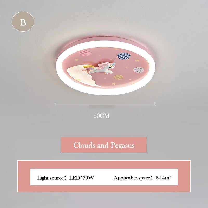LED Warm Cute Nursery Children's Room Girl Bedroom Pegasus Ceiling Lights Pink Rainbow Unicorn Light Princess Room Ceiling Lamps