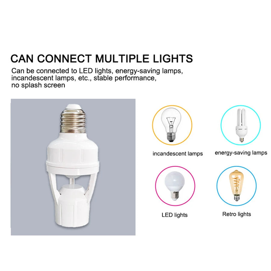 E27 LED Bulb Motion Sensor Switch Lamp Holder PIR Smart Light Switch Human Body Infrared Lamp Socket Motion Detector Lamp Base