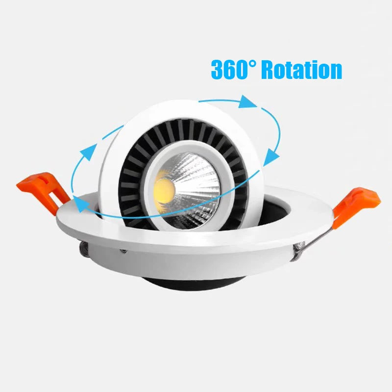 Dimmable Recessed COB LED Downlights 360° Rotating 9W 12W 15W 18W 20W 24W Ceiling SpotLights AC85~265V Lobby Living Room Bedroom